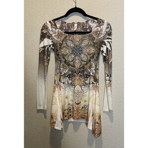 Love T Rhinestone Floral Lace Womens Small Long Sleeve Top Rhinestone Grunge
